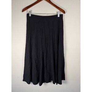 Elie Tahari Black Knit Midi Skirt Pleated ALine Women's Size M